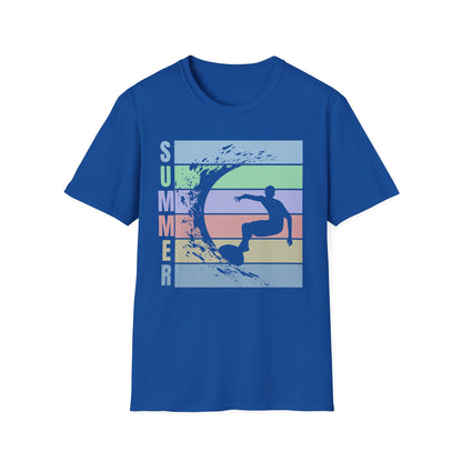 Summer Surf T-Shirt — Retro Stripes & Surfer Graphic