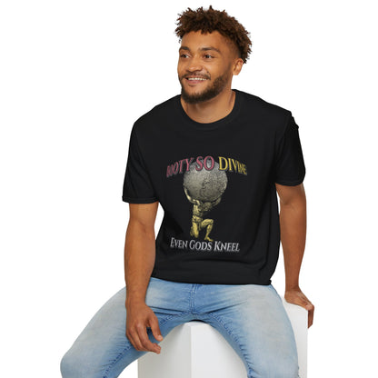Funny 'Booty So Divine Even Gods Kneel' T-Shirt - Graphic Humor Tee