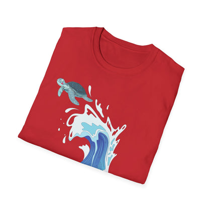 Sea Turtle Wave T-Shirt — "Slaywave Season" Coastal Surf Vibe Tee