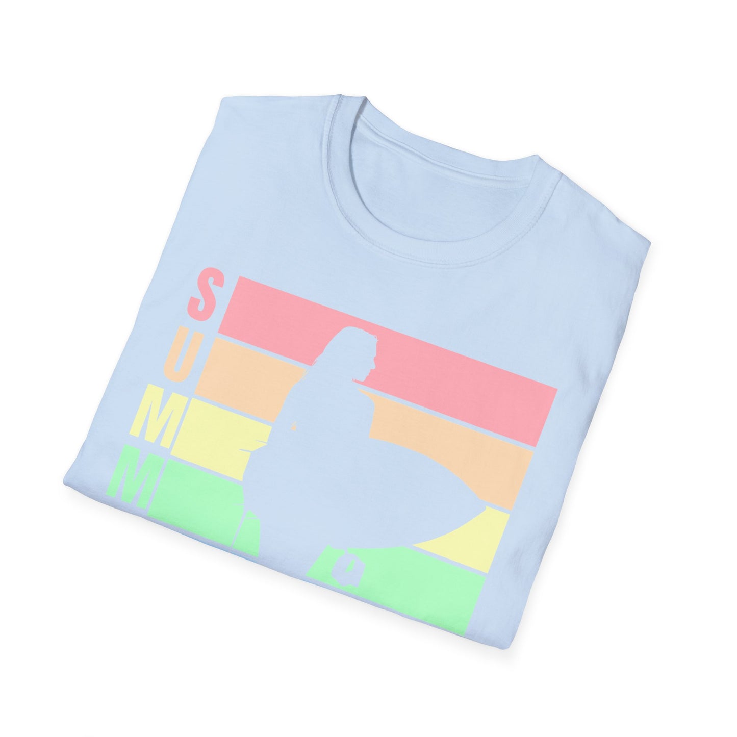 Summer Surf Silhouette T-Shirt — Pastel Rainbow Beach Tee