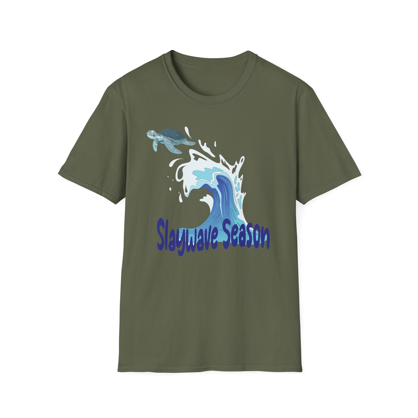 Sea Turtle Wave T-Shirt — "Slaywave Season" Coastal Surf Vibe Tee