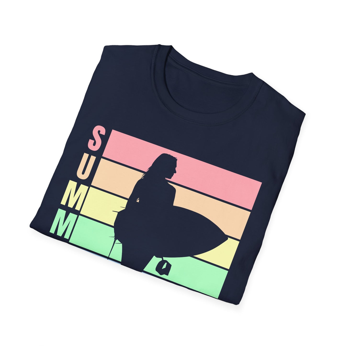 Summer Surf Silhouette T-Shirt — Pastel Rainbow Beach Tee