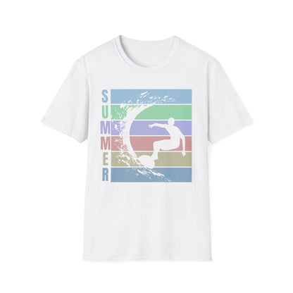 Summer Surf T-Shirt — Retro Stripes & Surfer Graphic