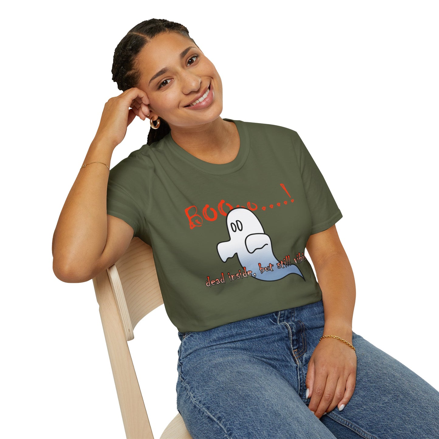 Ghost Graphic T-Shirt — “Boo…! Dead Inside, But Still Smiling” Halloween Tee