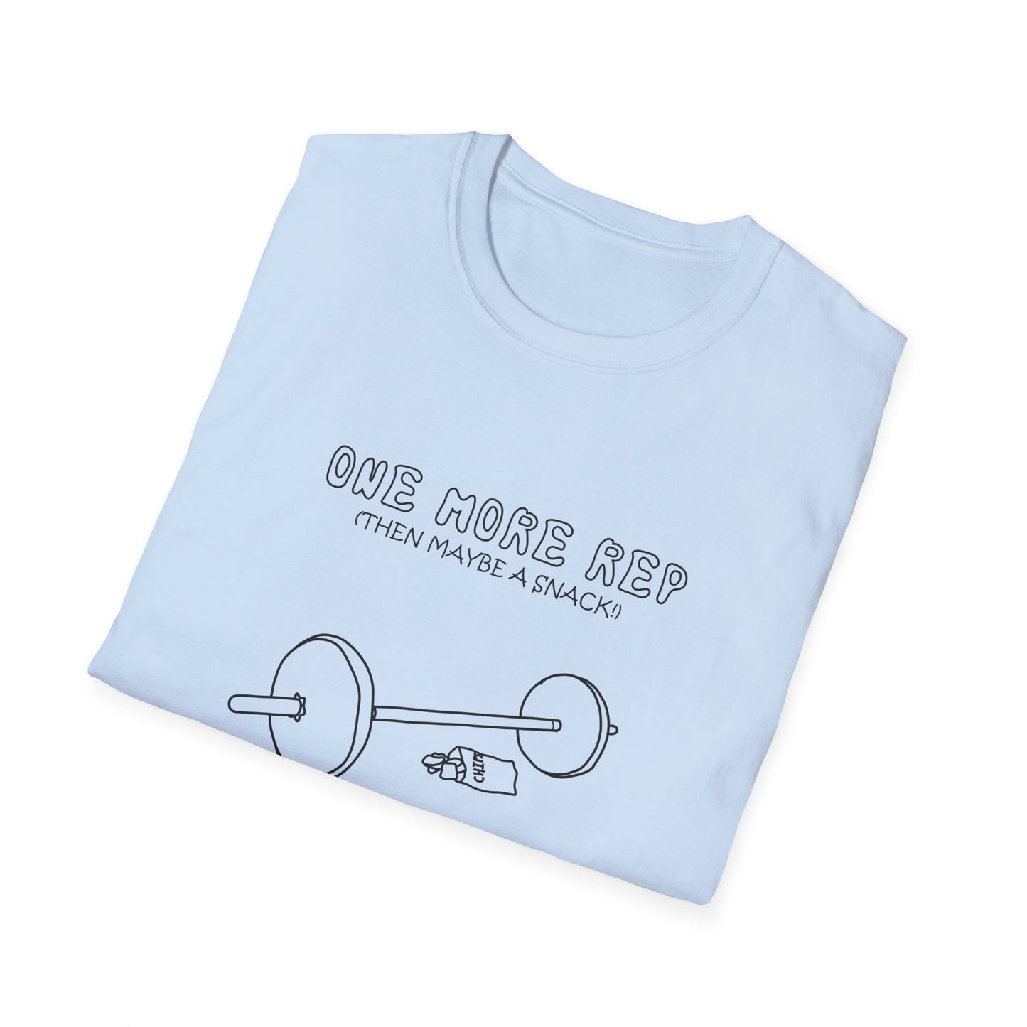Funny Gym T-Shirt - "One More Rep (Then Maybe a Snack)" Barbell Fitness Tee