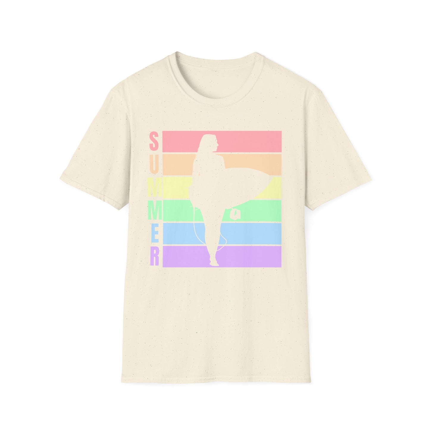 Summer Surf Silhouette T-Shirt — Pastel Rainbow Beach Tee