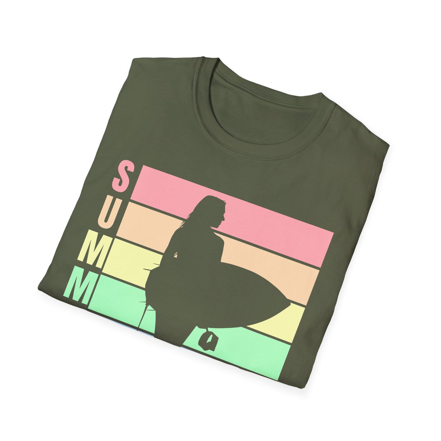 Summer Surf Silhouette T-Shirt — Pastel Rainbow Beach Tee