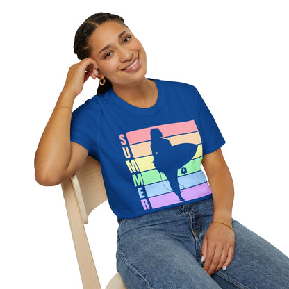 Summer Surf Silhouette T-Shirt — Pastel Rainbow Beach Tee