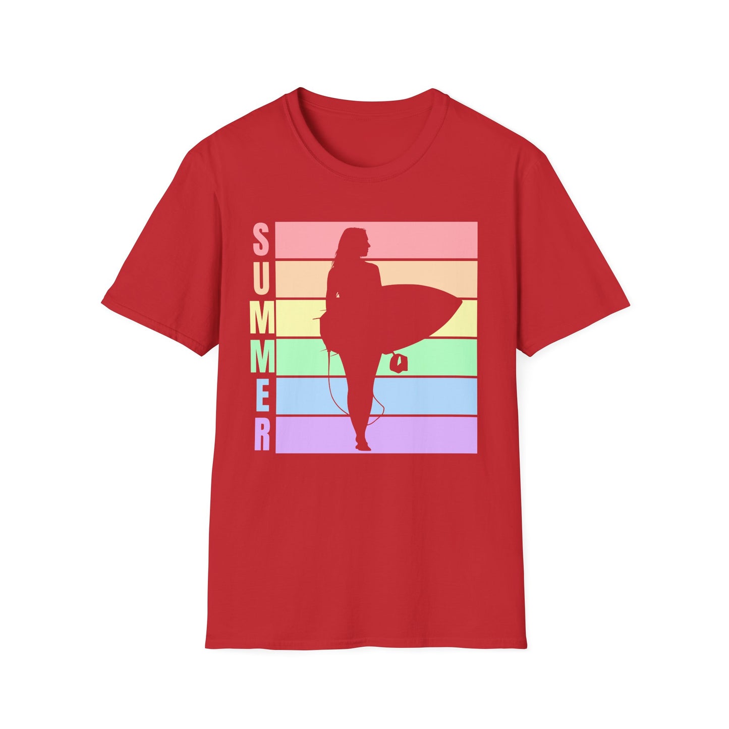 Summer Surf Silhouette T-Shirt — Pastel Rainbow Beach Tee
