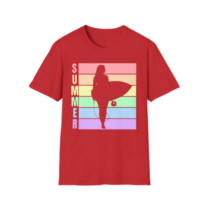 Summer Surf Silhouette T-Shirt — Pastel Rainbow Beach Tee