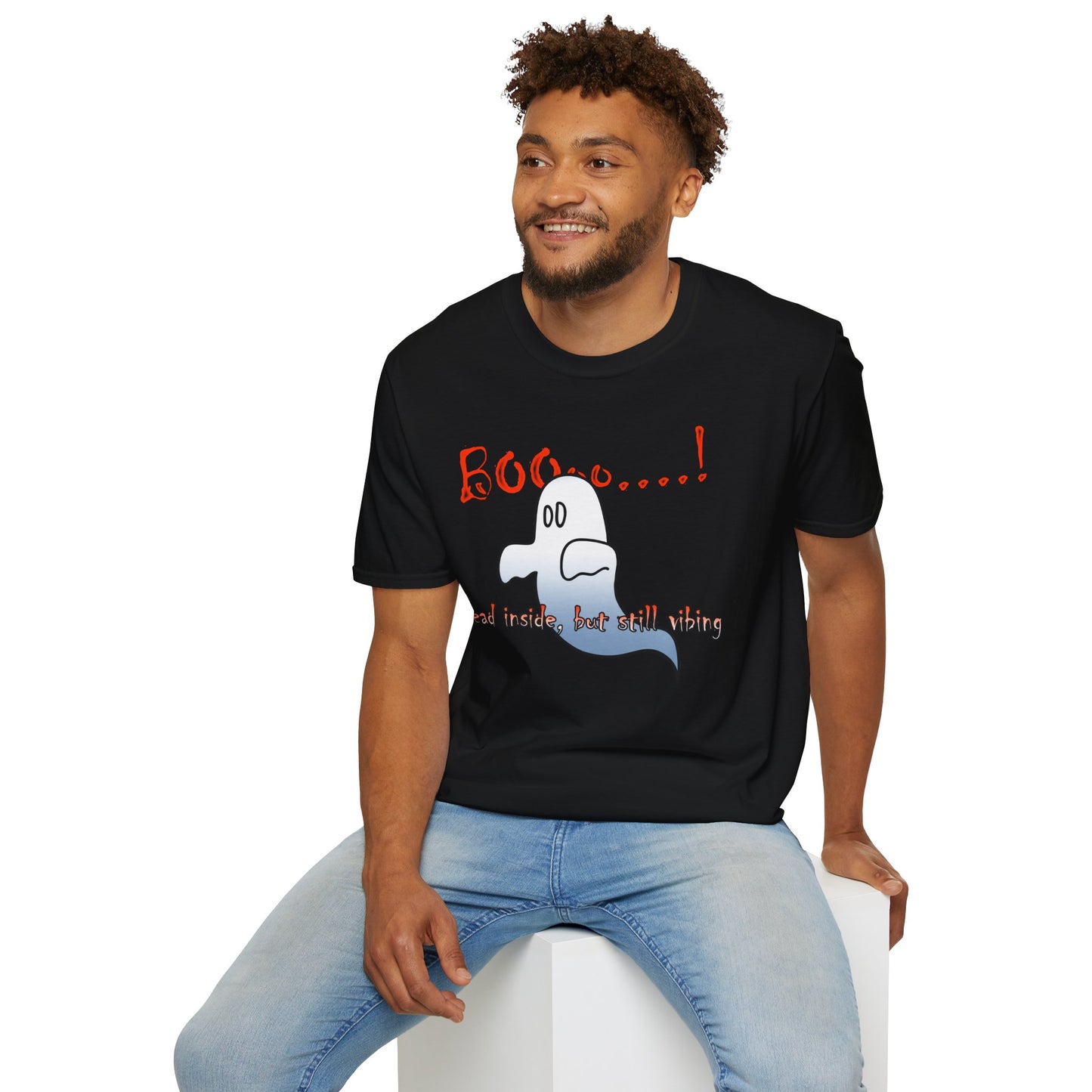 Ghost Graphic T-Shirt — “Boo…! Dead Inside, But Still Smiling” Halloween Tee