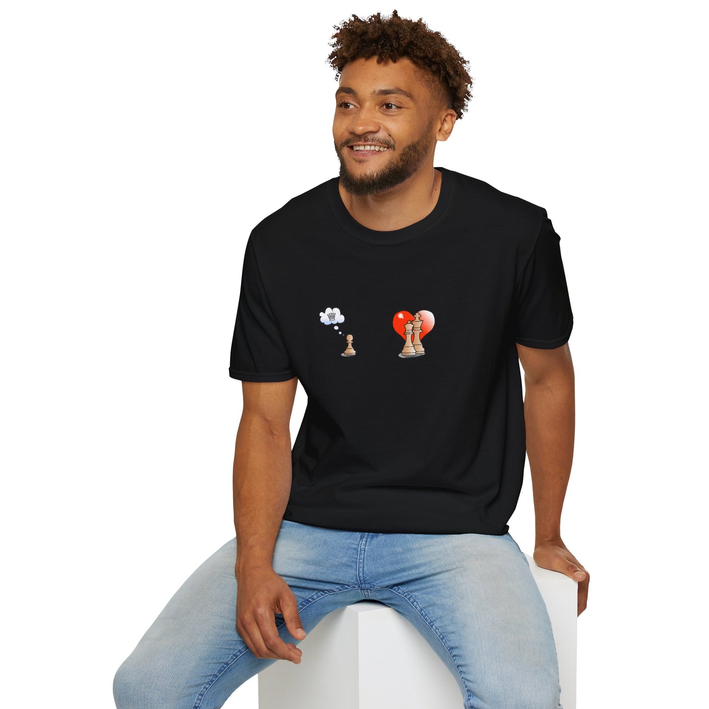 Chess Pawn Love T-Shirt — Cute Pawn Thinking of Queen with Heart Graphic